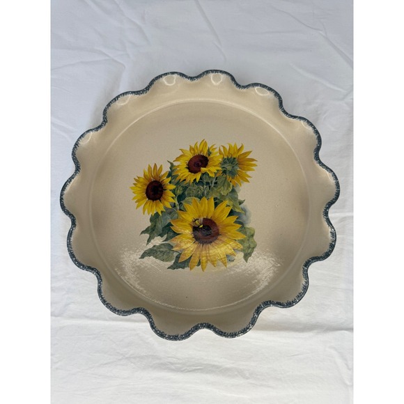 VTG Home & Garden Party Sunflower Chip and Dip Set Stoneware Made in USA - Picture 2 of 9